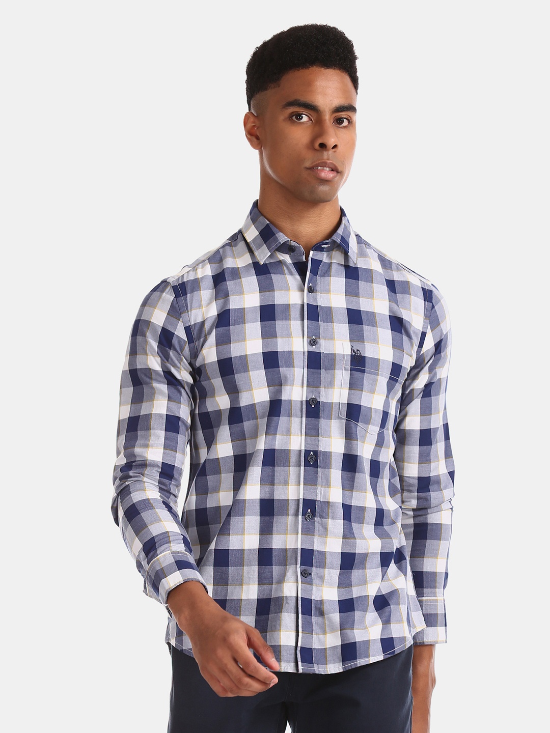 

U.S. Polo Assn. Men Blue Regular Fit Checked Casual Shirt