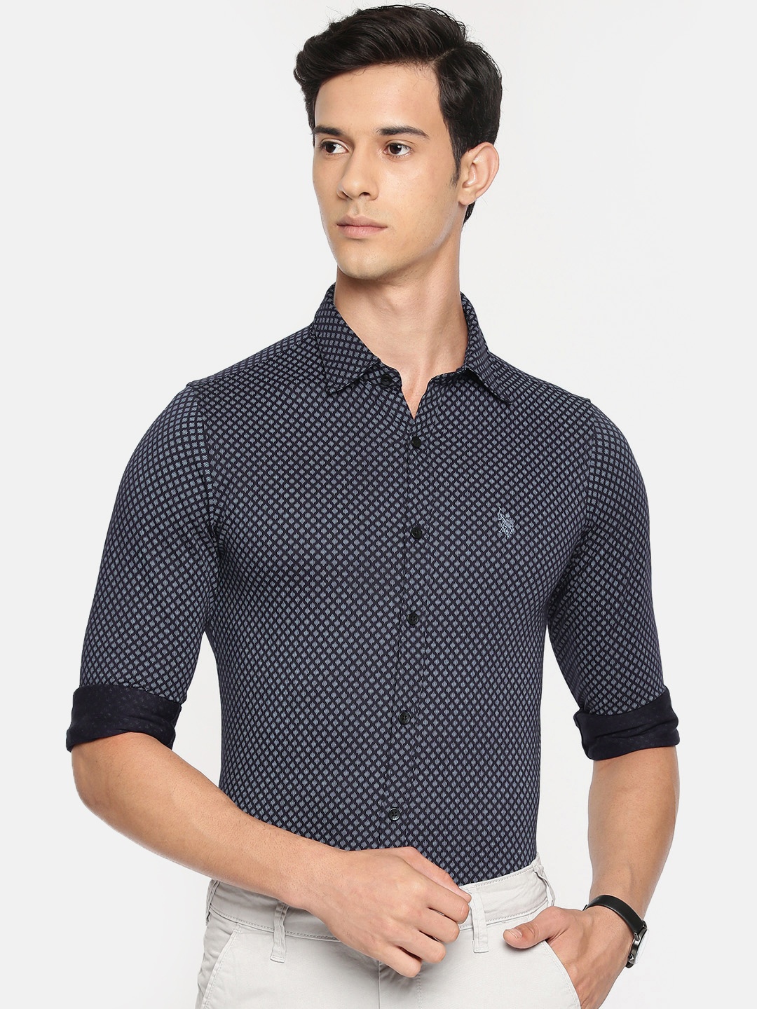 

U.S. Polo Assn. Tailored Men Navy Blue Slim Fit Printed Smart Casual Shirt