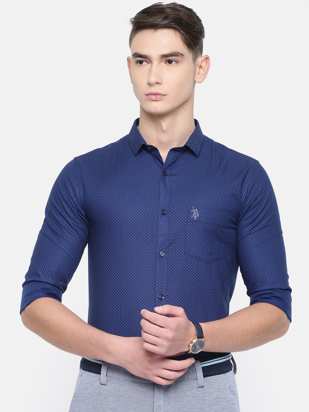 

U.S. Polo Assn. Tailored Men Blue Slim Fit Printed Smart Casual Shirt