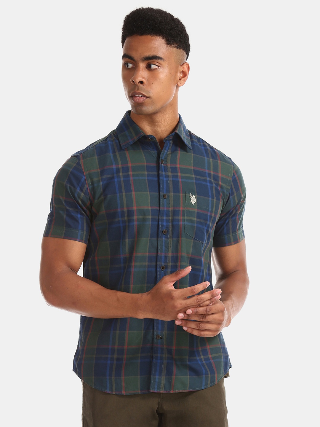 

U.S. Polo Assn. Men Green Regular Fit Checked Casual Shirt