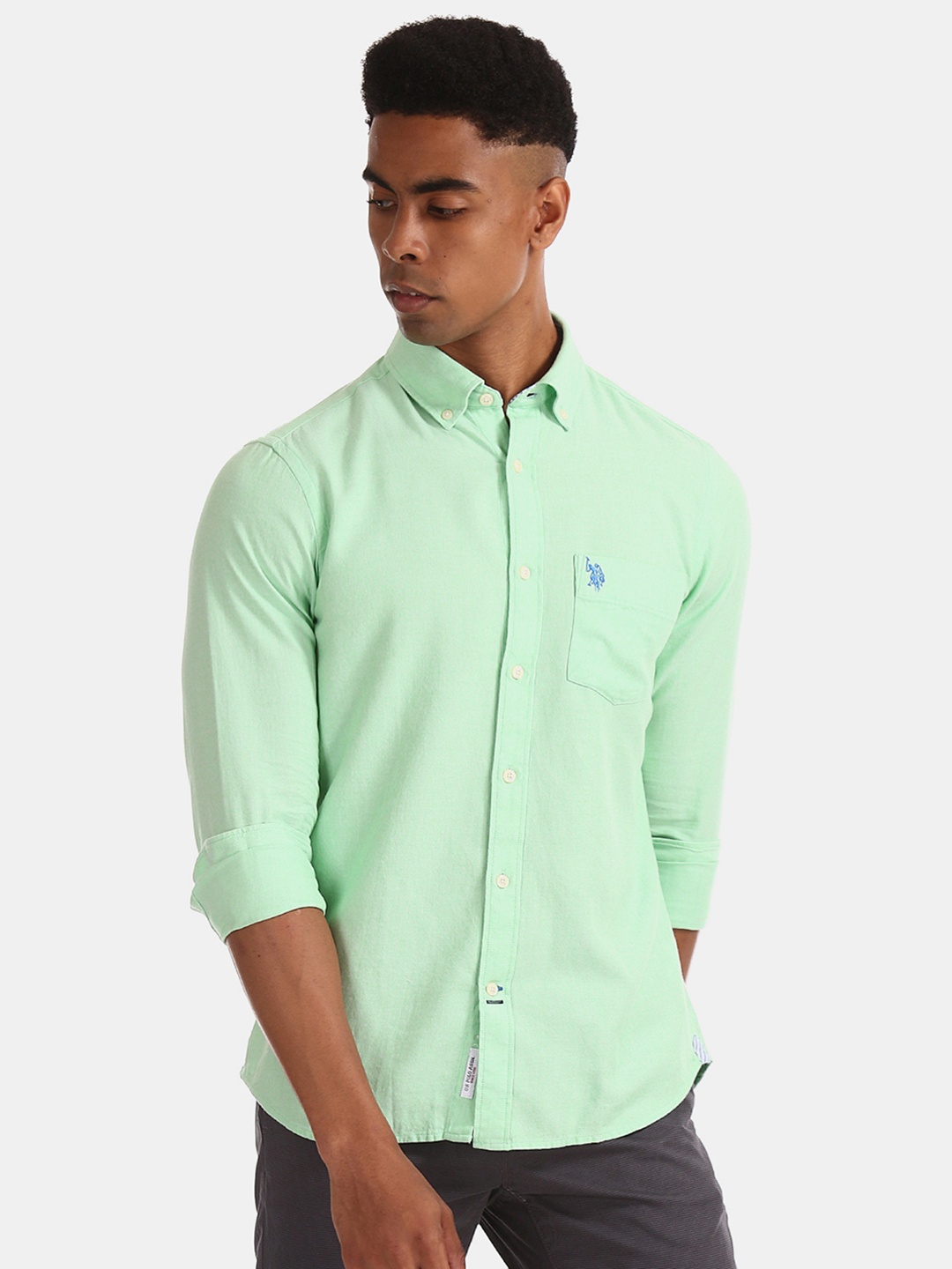 

U.S. Polo Assn. Men Green Regular Fit Solid Casual Shirt