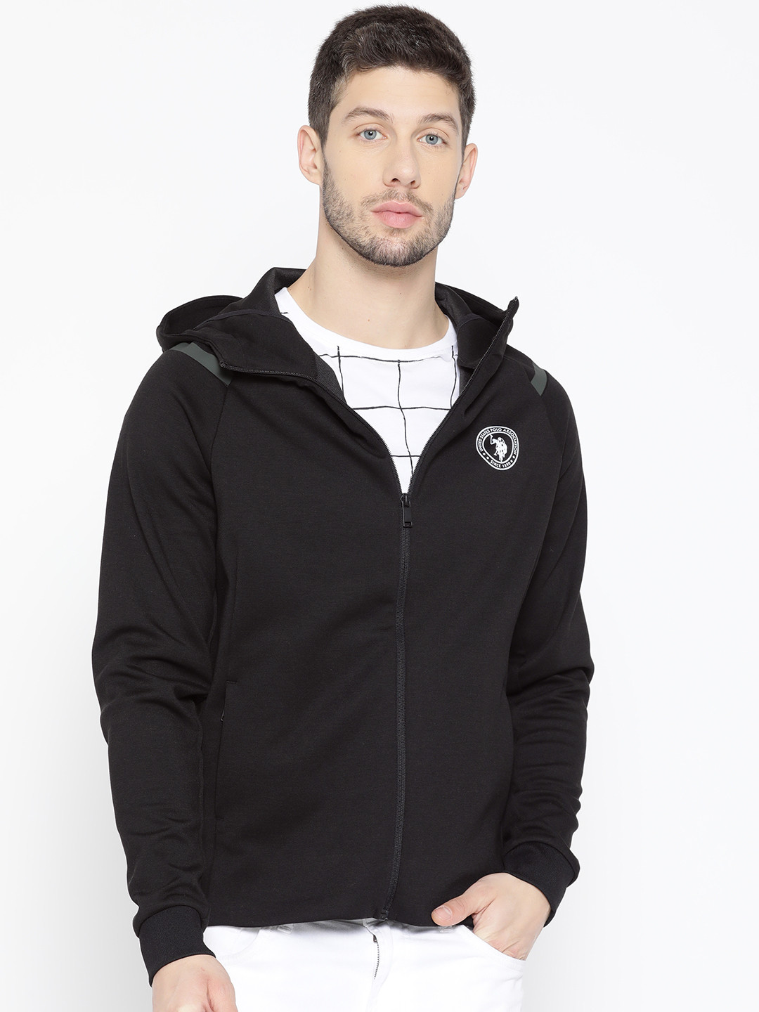 

U.S. Polo Assn. Men Black Solid Hooded Sweatshirt