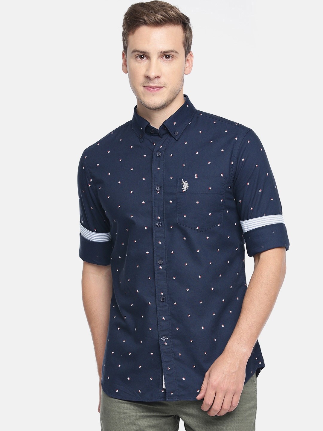 

U.S. Polo Assn. Men Navy Blue Printed Regular Fit Casual Shirt