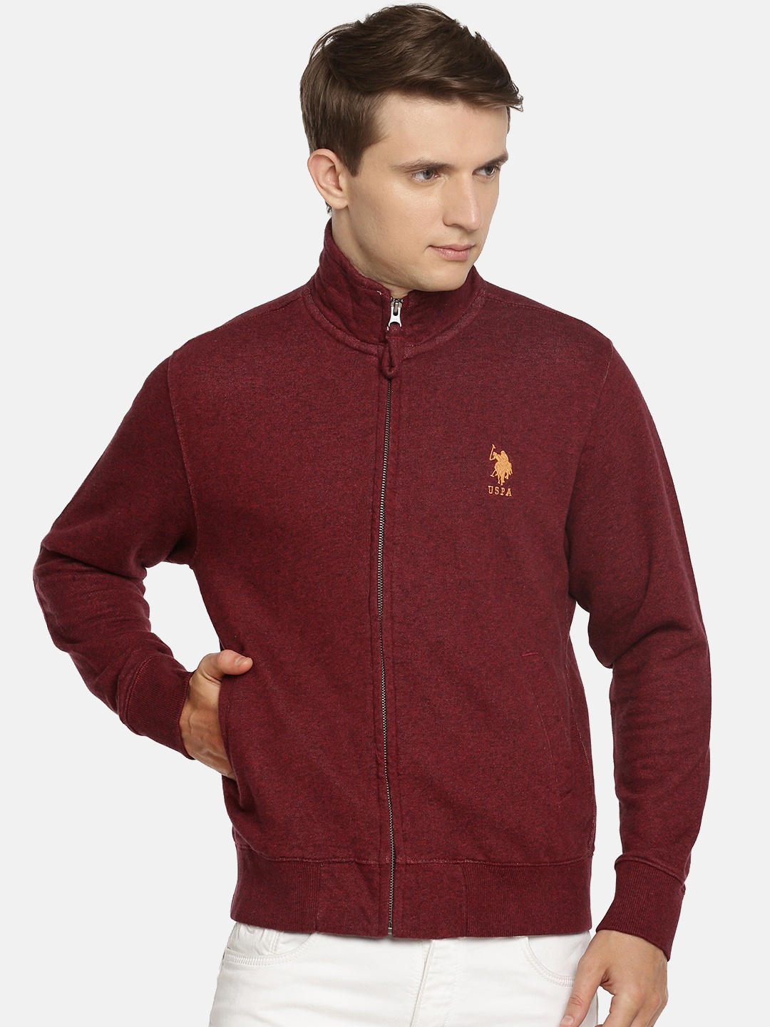 

U.S. Polo Assn. Men Maroon Solid Sweatshirt