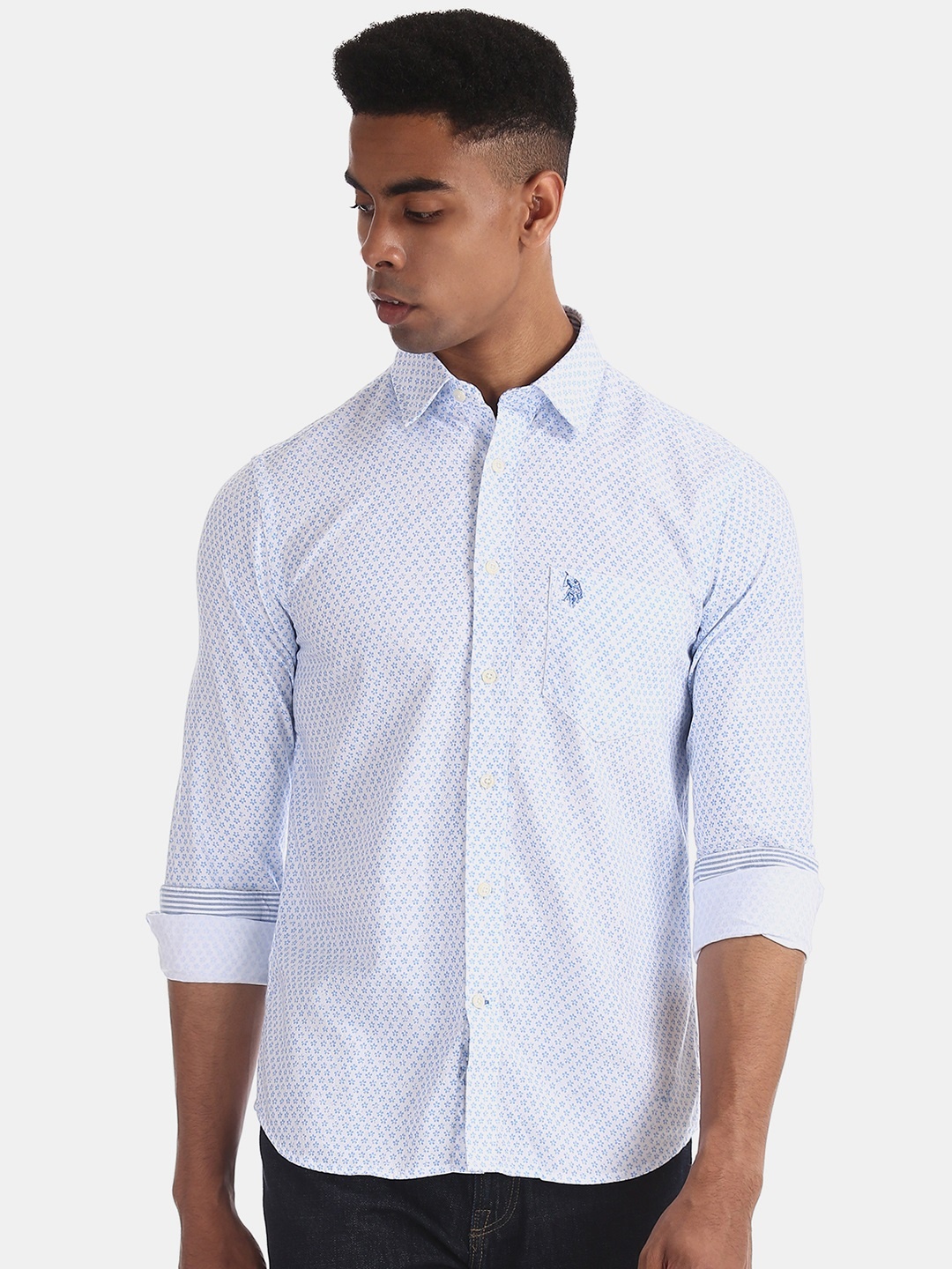 

U.S. Polo Assn. Men Blue Regular Fit Printed Casual Shirt