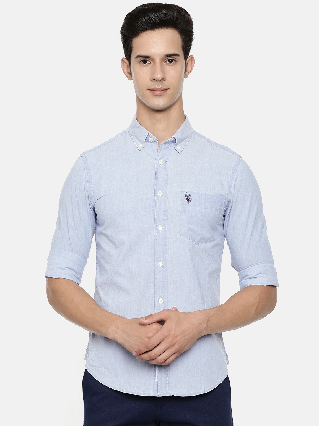 

U.S. Polo Assn. Men Blue Tailored Fit Solid Casual Shirt
