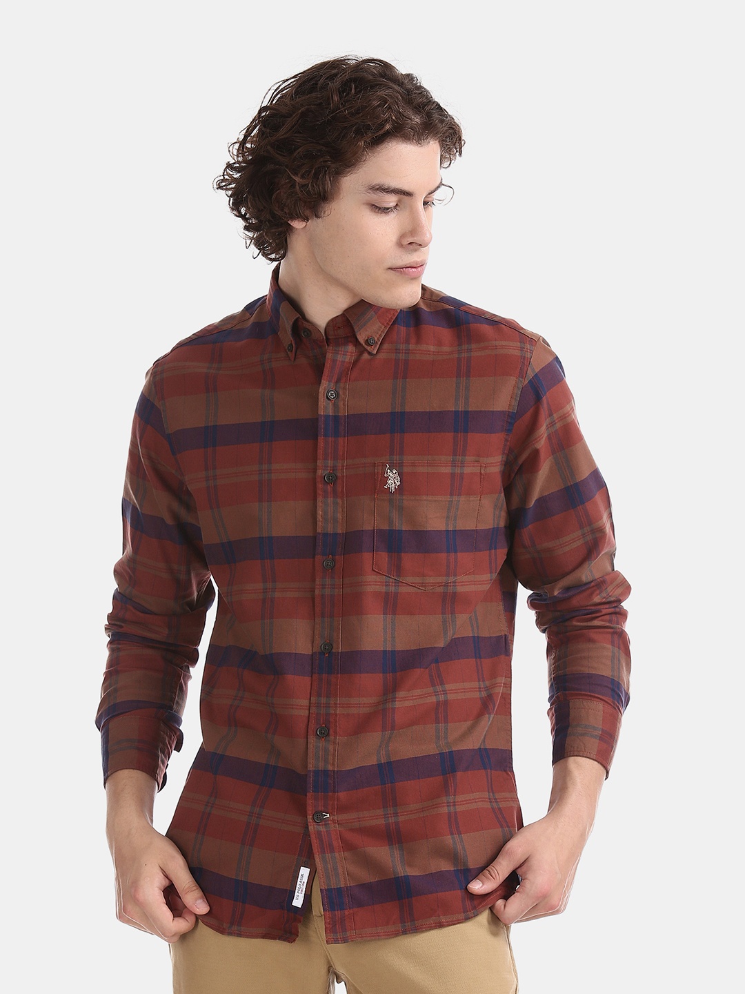 

U.S. Polo Assn. Men Rust Brown Regular Fit Checked Casual Shirt