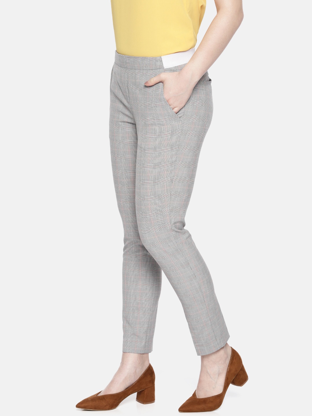 

Van Heusen Woman Grey Regular Fit Checked Formal Trousers