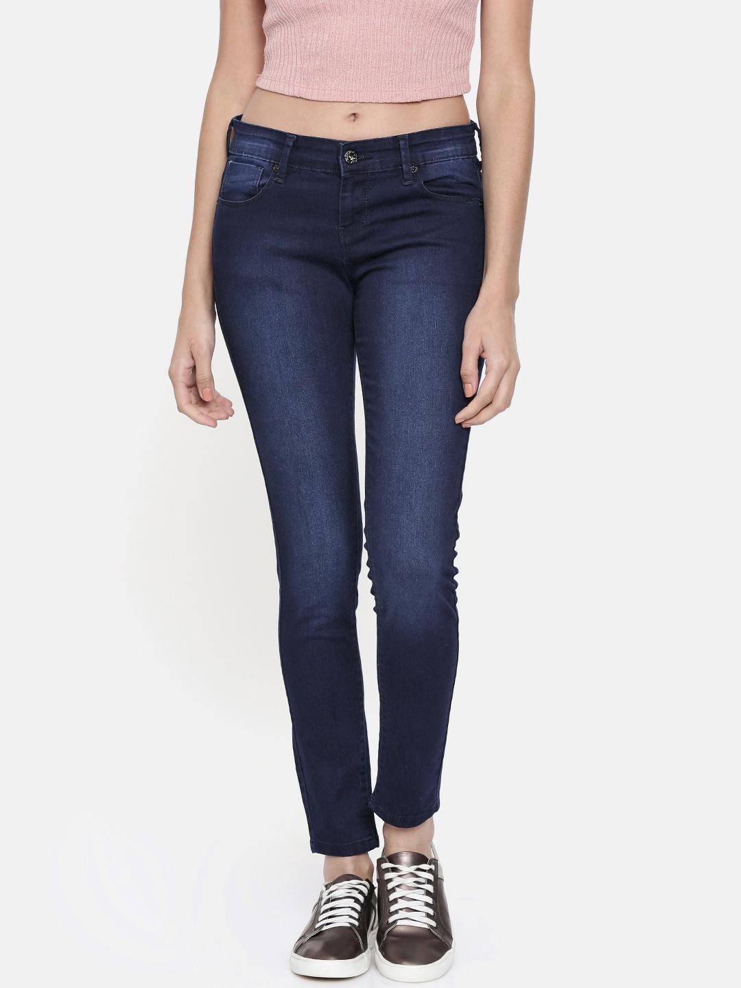 

Pepe Jeans Women Blue Super Skinny Fit Mid-Rise Clean Look Stretchable Cropped Jeans