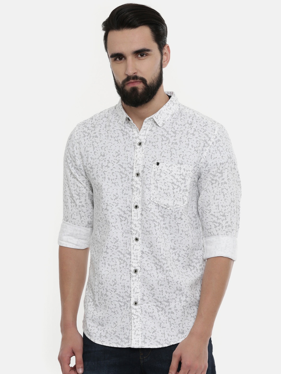 

Wrangler Men White Slim Fit Printed Casual Shirt