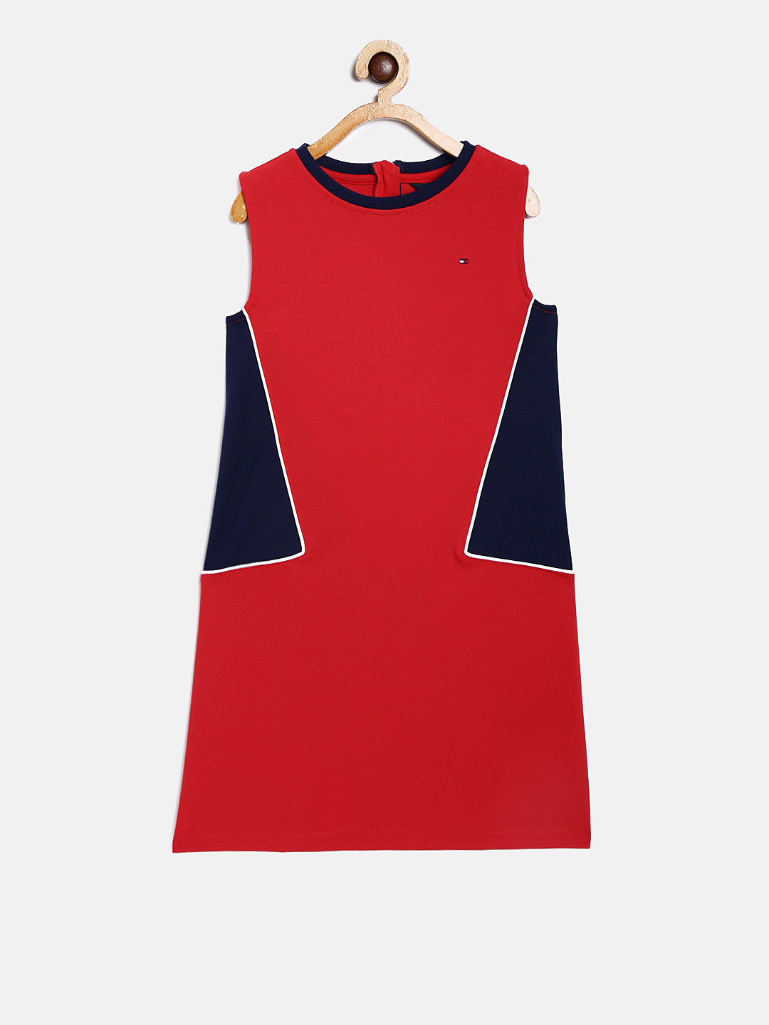 

Tommy Hilfiger Girls Red & Navy Blue Colourblocked A-Line Dress