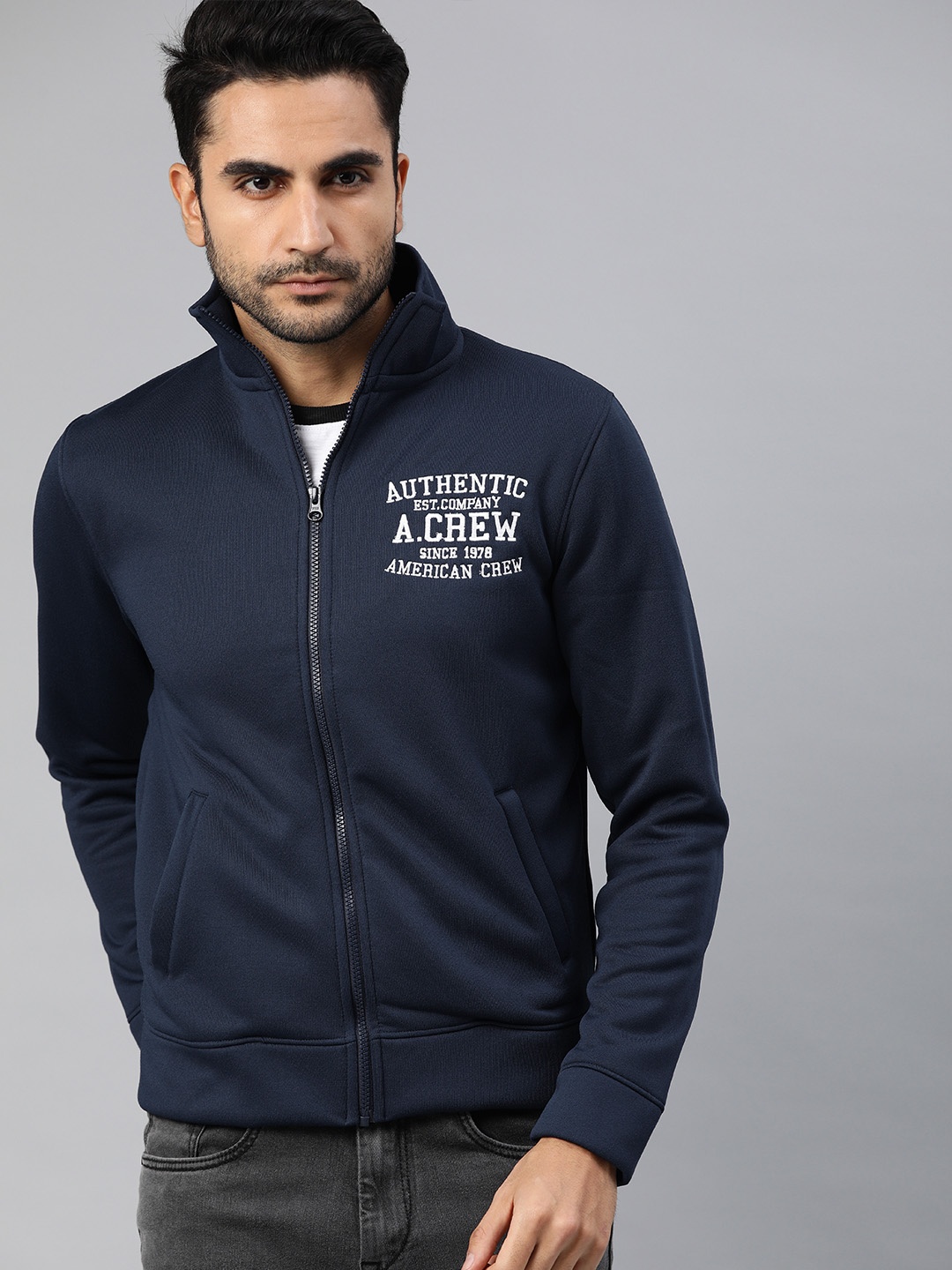 

American Crew Men Navy Blue Solid Sweatshirt