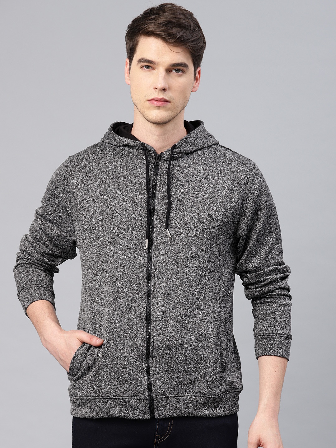 

American Crew Men Charcoal Solid Hooded Sweatshirt