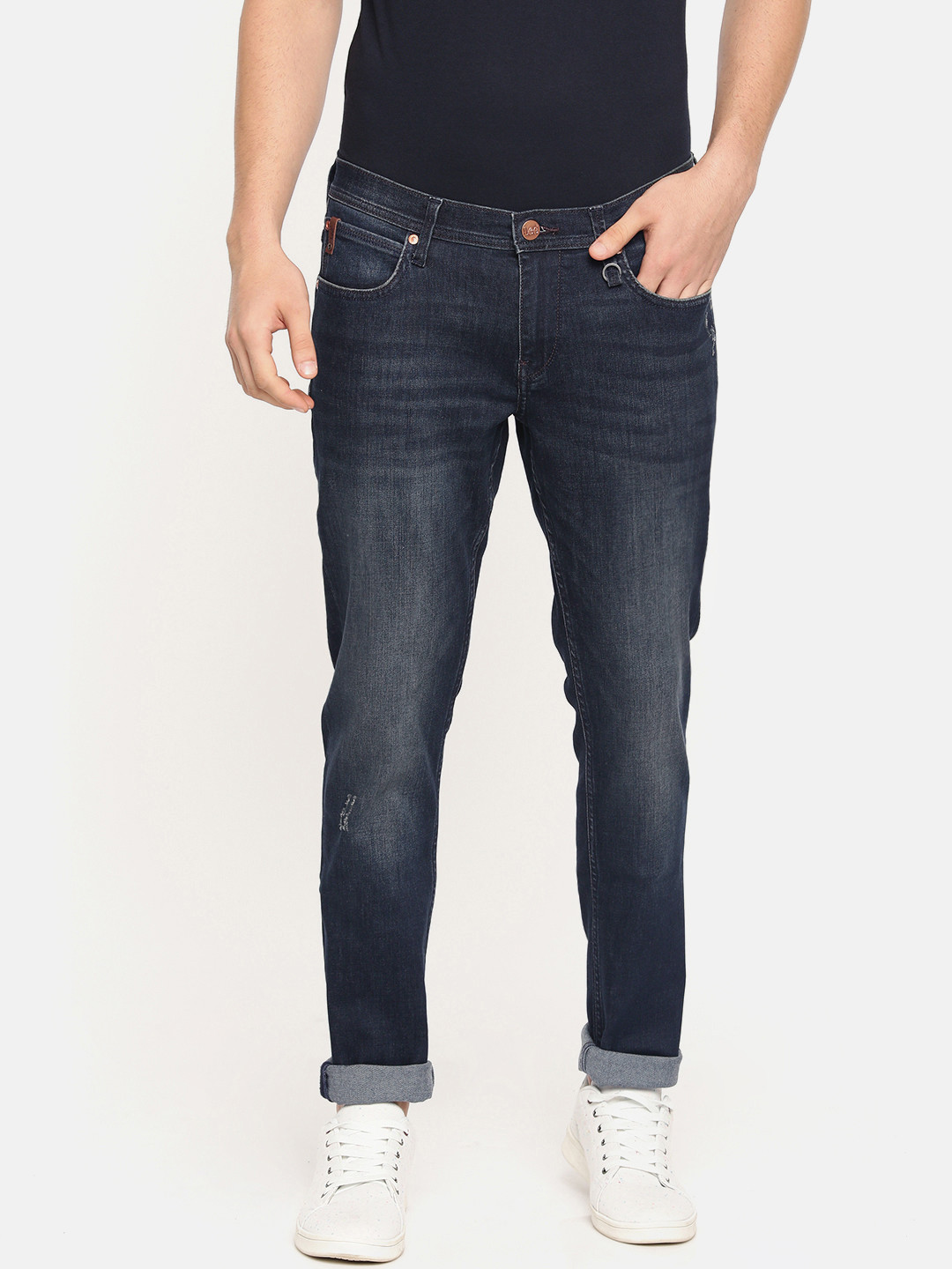 

Lee Men Blue Low Bruce Skinny Fit Low-Rise Low Distress Stretchable Jeans