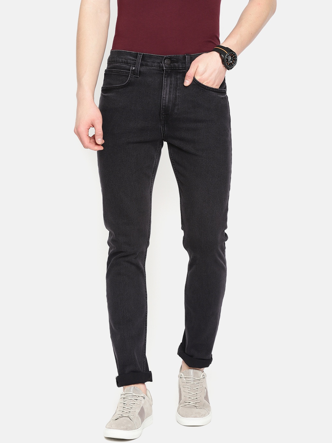 

Lee Men Black Anton Slim Tapered Fit Mid-Rise Clean Look Stretchable Jeans