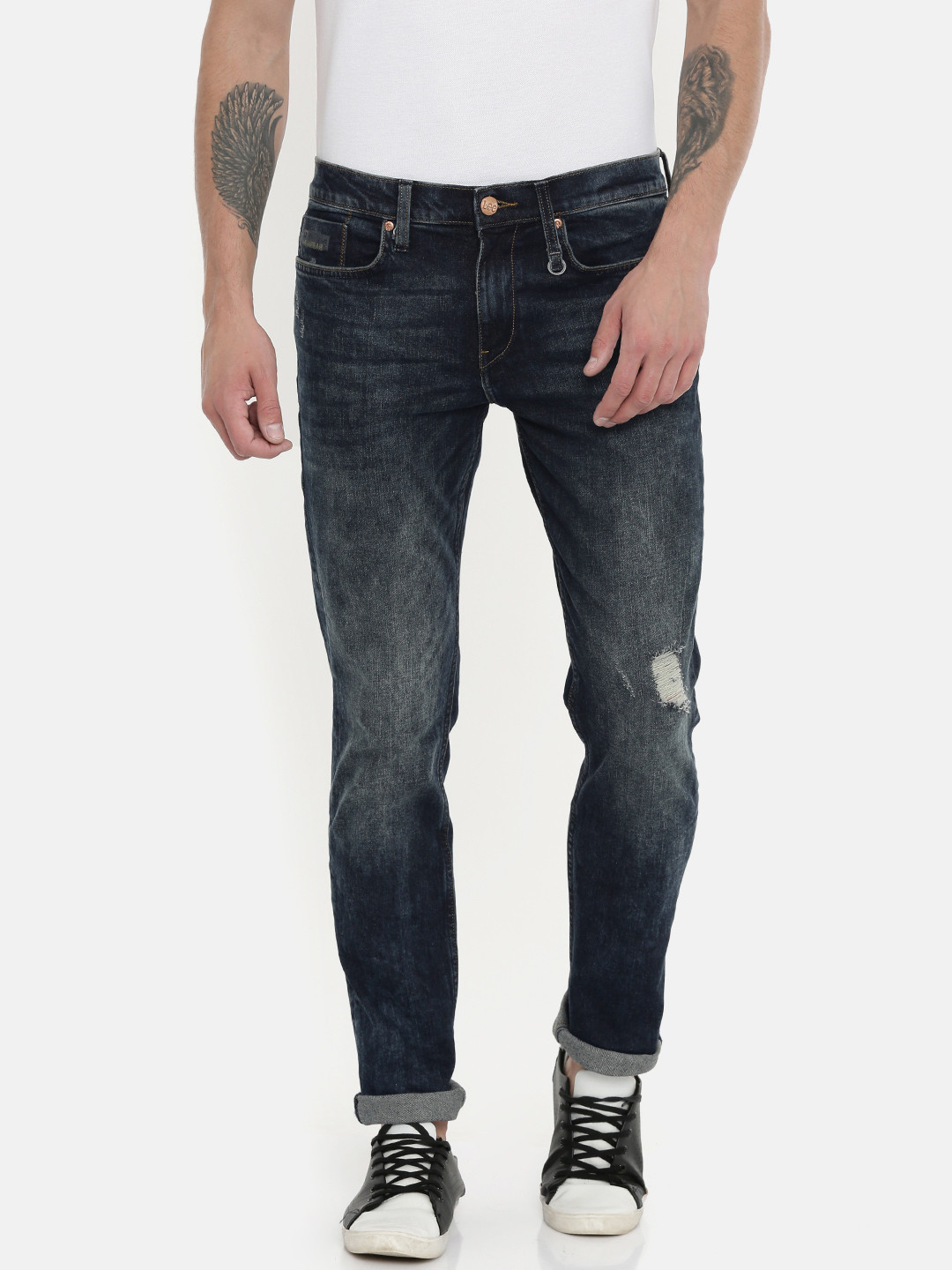 

Lee Men Blue Travis Slim Narrow Fit Mid-Rise Mildly Distressed Stretchable Jeans