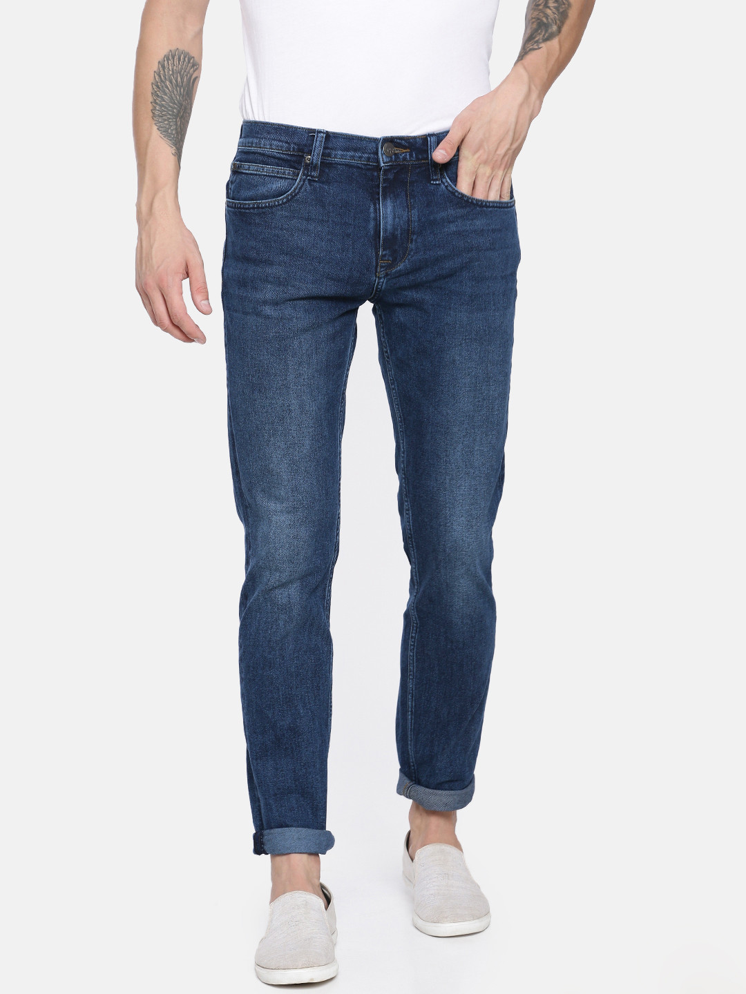 

Lee Men Blue Travis Slim Narrow Fit Mid-Rise Clean Look Stretchable Jeans