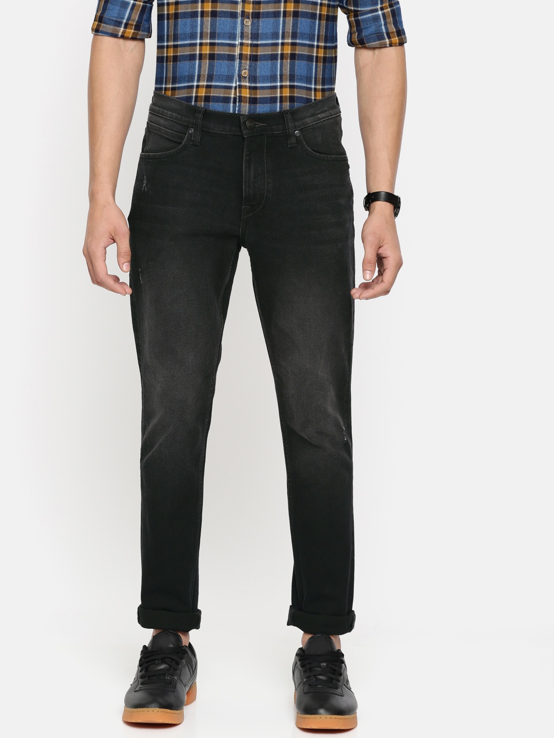 

Lee Men Black Bruce Skinny Fit Mid-Rise Low Distress Stretchable Jeans