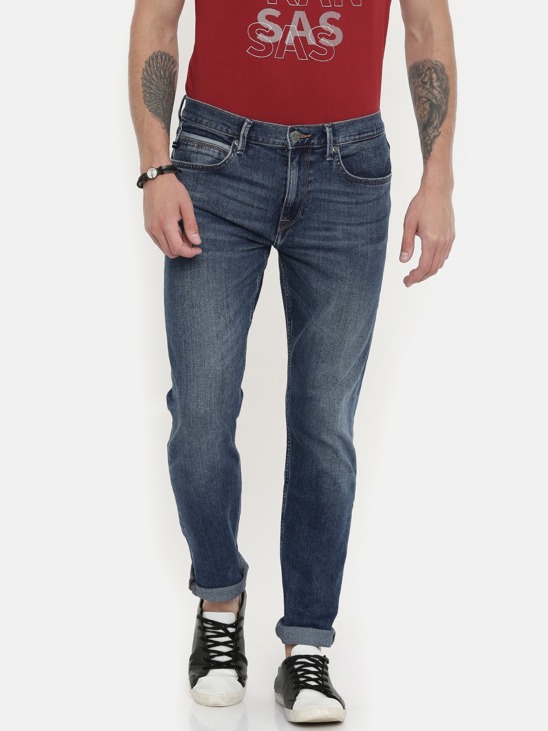 

Lee Men Blue Anton Slim Tapered Fit Mid-Rise Clean Look Stretchable Jeans
