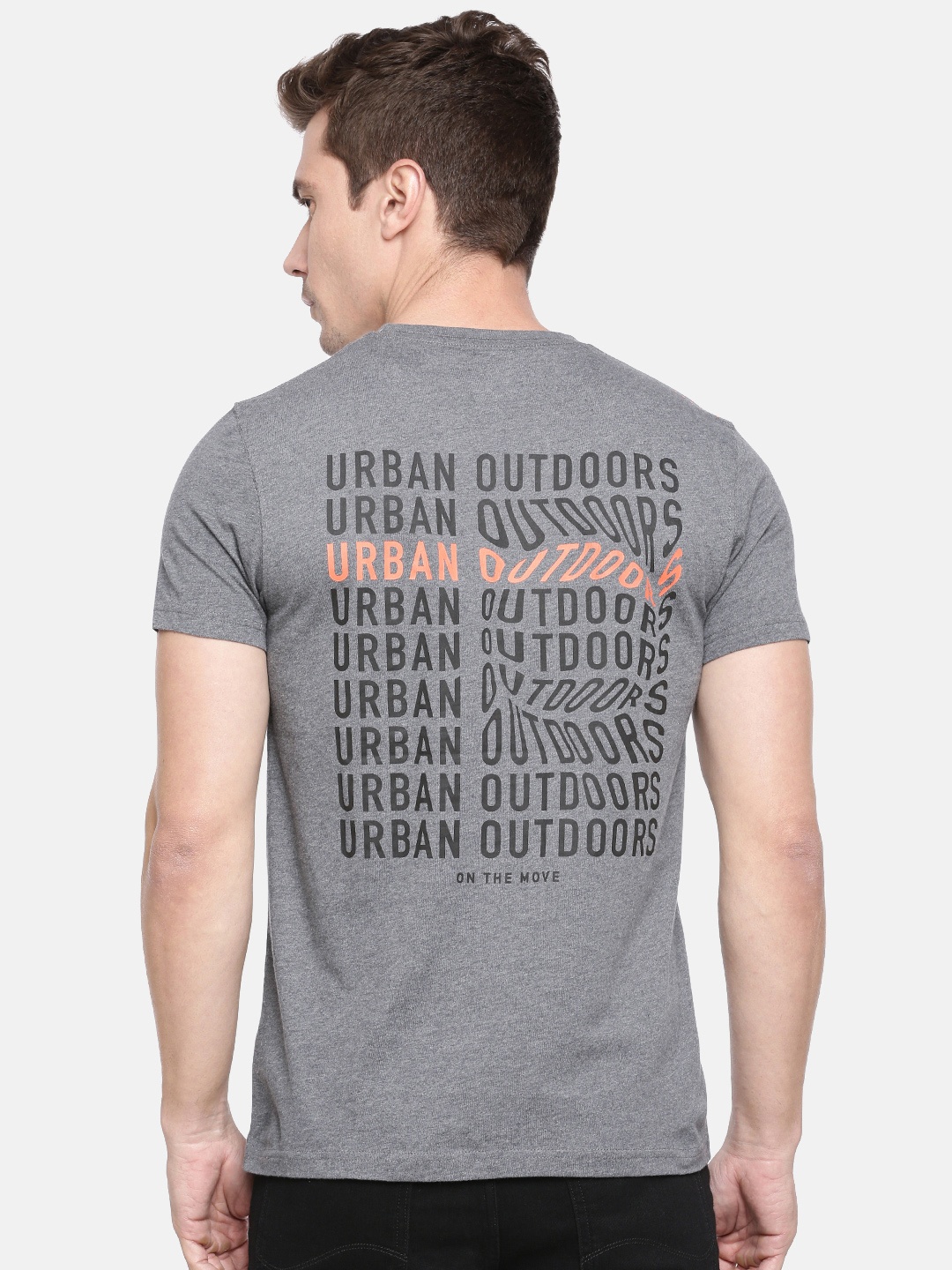 

Lee Men Grey Melange Printed Round Neck Pure Cotton T-shirt