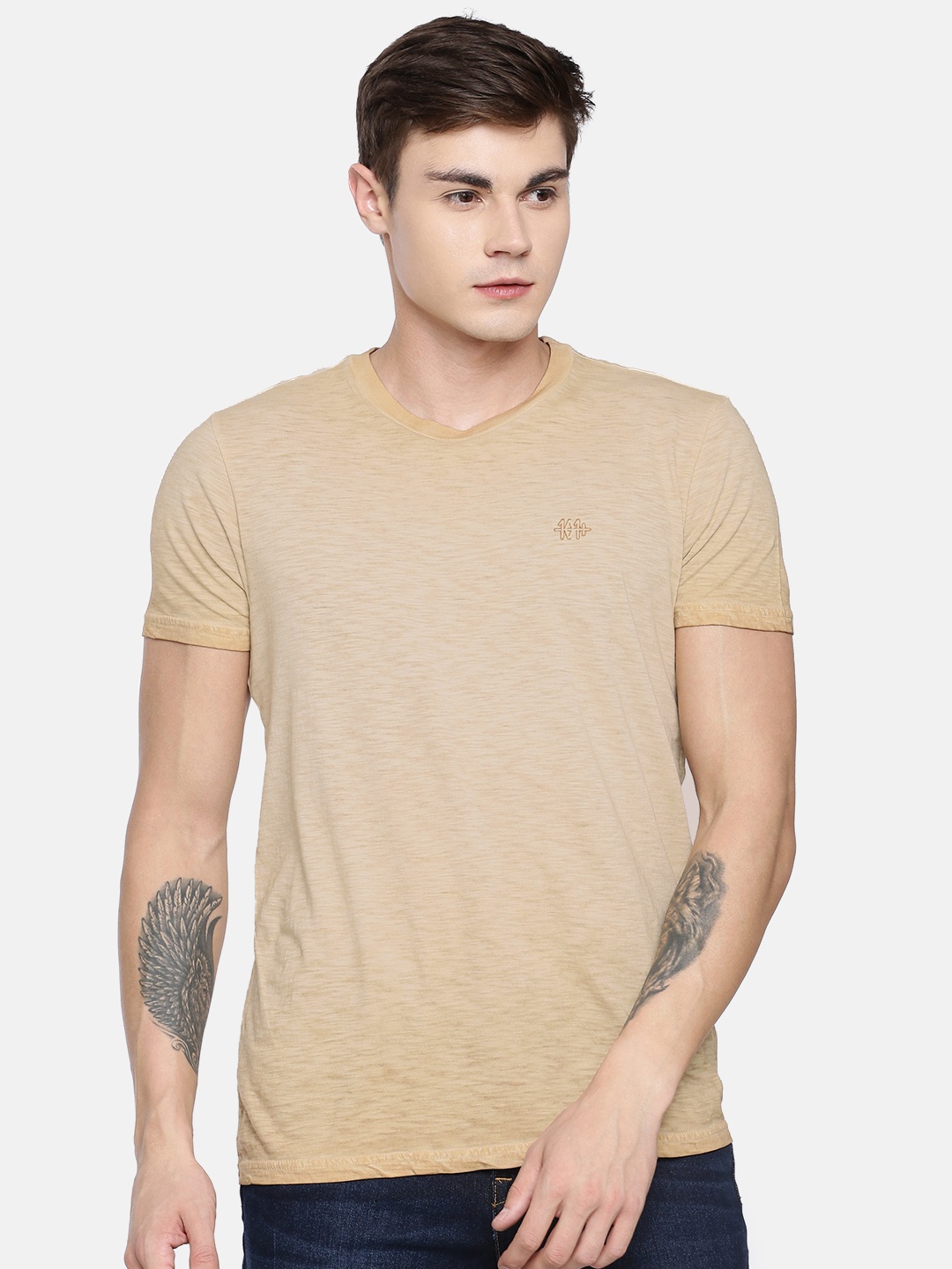 

Lee Men Beige Dyed Round Neck Pure Cotton T-shirt