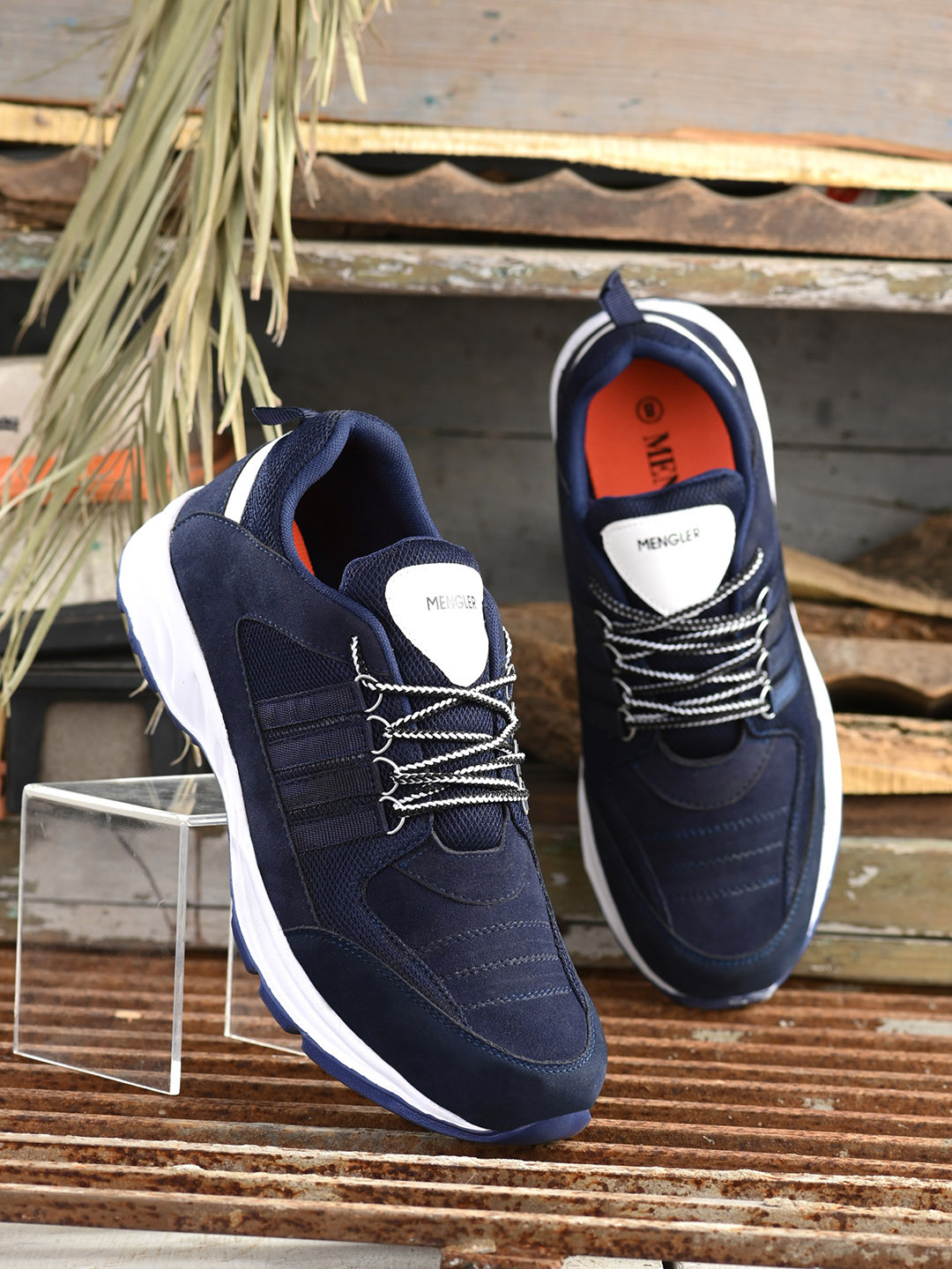 

MENGLER Men Blue Mesh Running Shoes