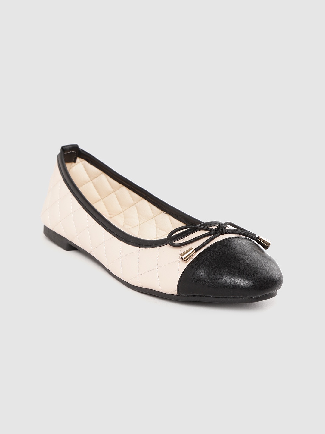 

Van Heusen Woman Women Cream-Coloured & Black Colourblocked Quilted Ballerinas