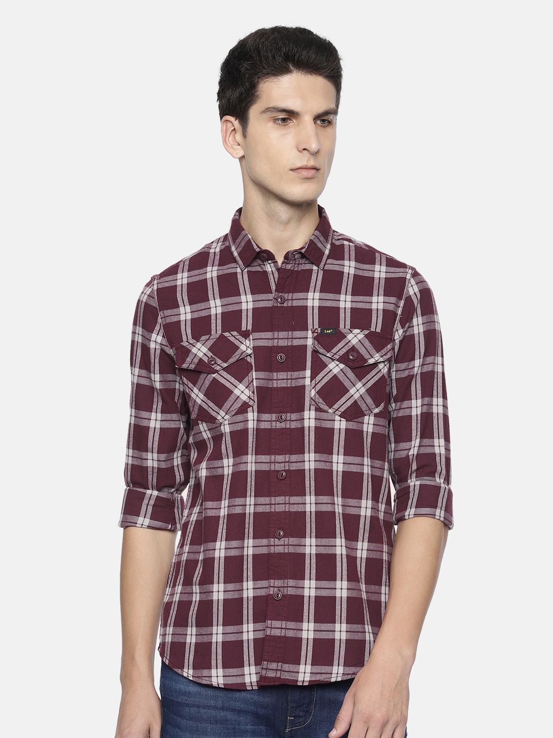 

Lee Men Burgundy & White Slim Fit Checked Casual Shirt