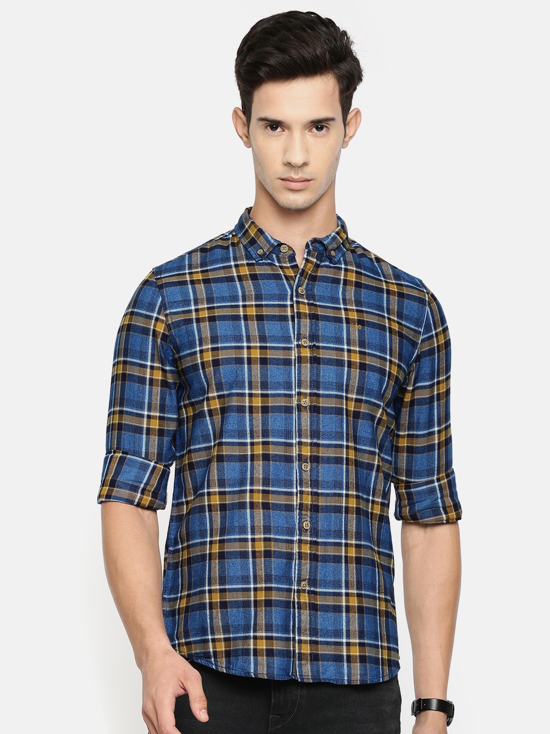 

Lee Men Yellow & Blue Slim Fit Checked Casual Shirt