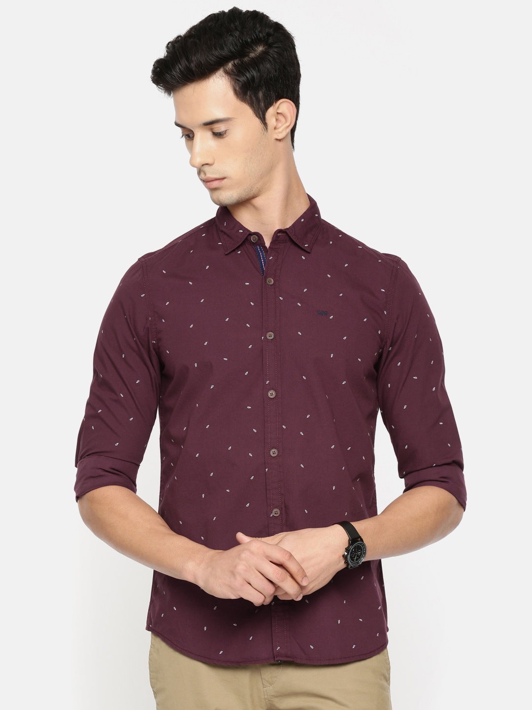 

Lee Men Burgundy Slim Fit Printed Casual Shirt