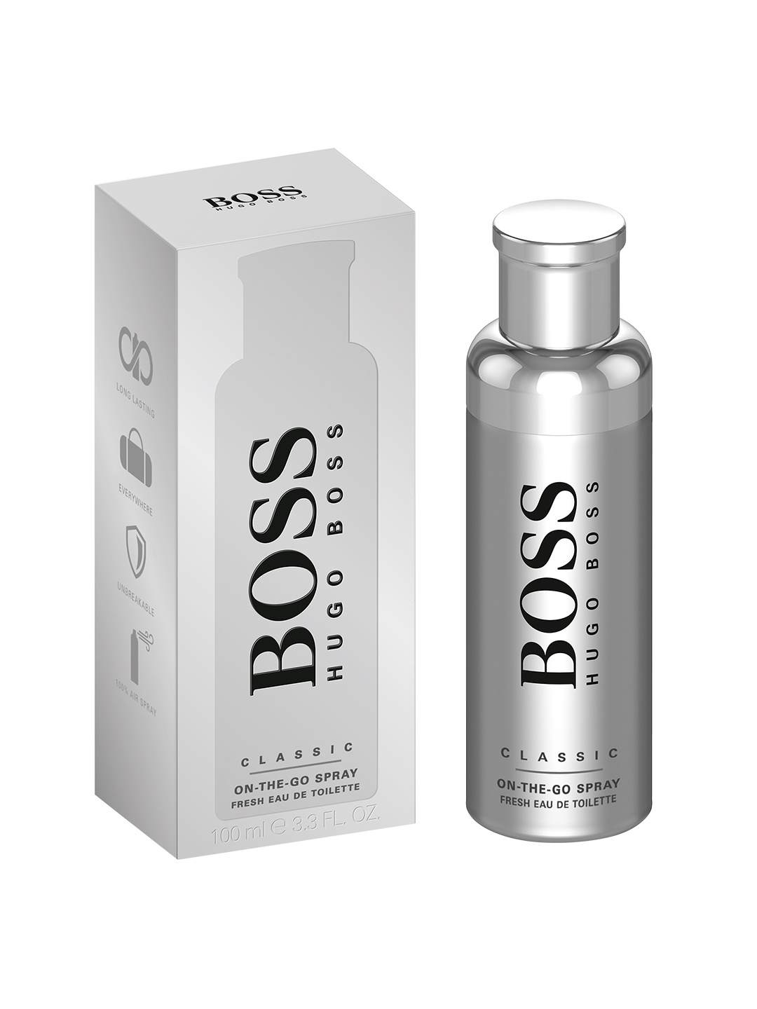 

BOSS Men Bottled Classic On-The-Go Fresh Eau De Toilette Spray - 100ml, Silver