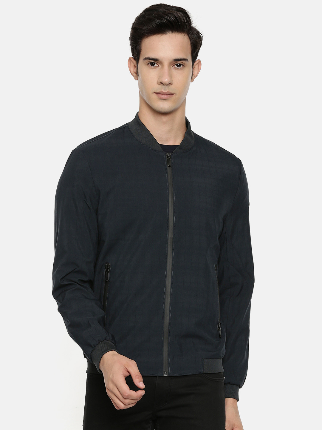 

U.S. Polo Assn. Men Navy Blue Checked Bomber Jacket