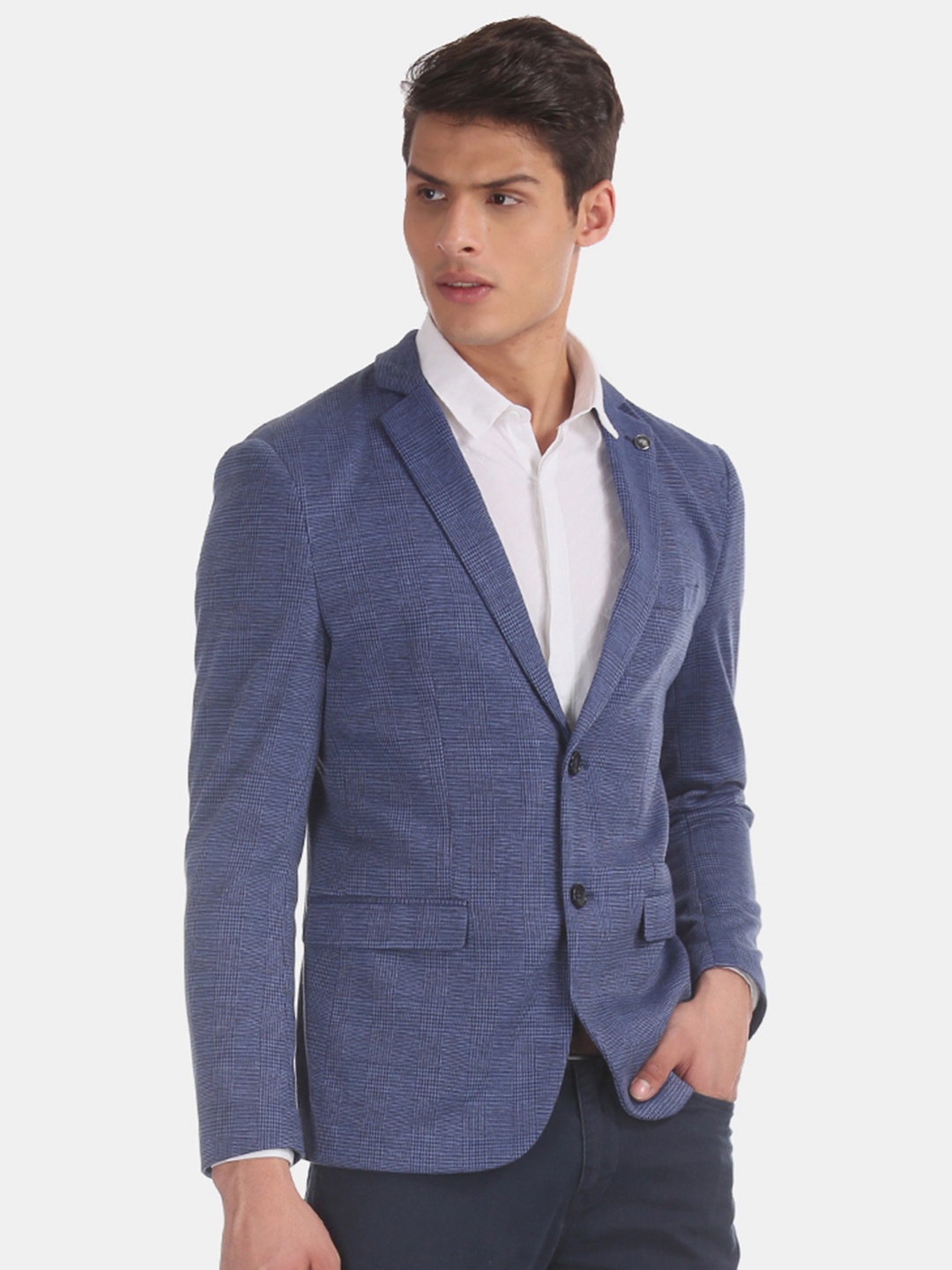 

U.S. Polo Assn Men Navy Blue Self Design Slim Fit Single-Breasted Blazer