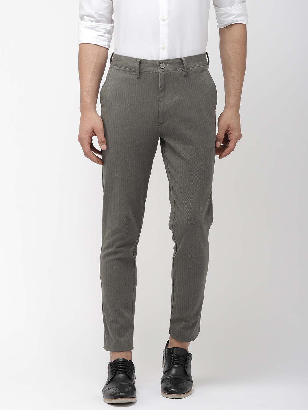 

Marks & Spencer Men Grey Regular Fit Self Design Regular Trousers