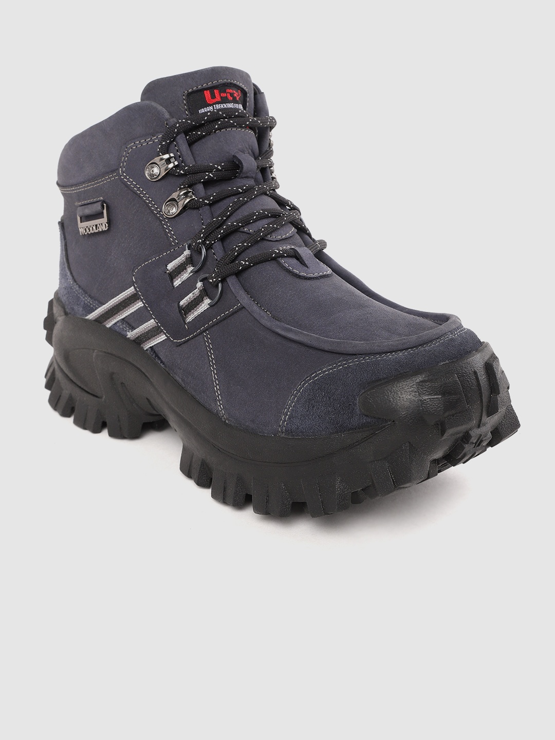 

Woodland Men Navy Blue Solid Nubuck Mid-Top Trekking Shoes