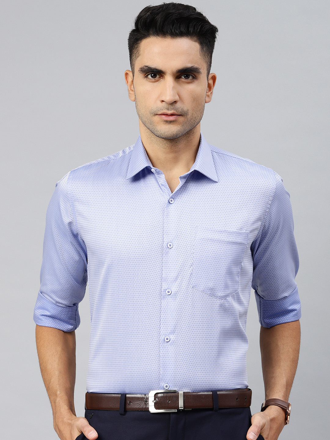 

Van Heusen Men Blue Durapress Smart Slim Fit Self-Design Formal Shirt