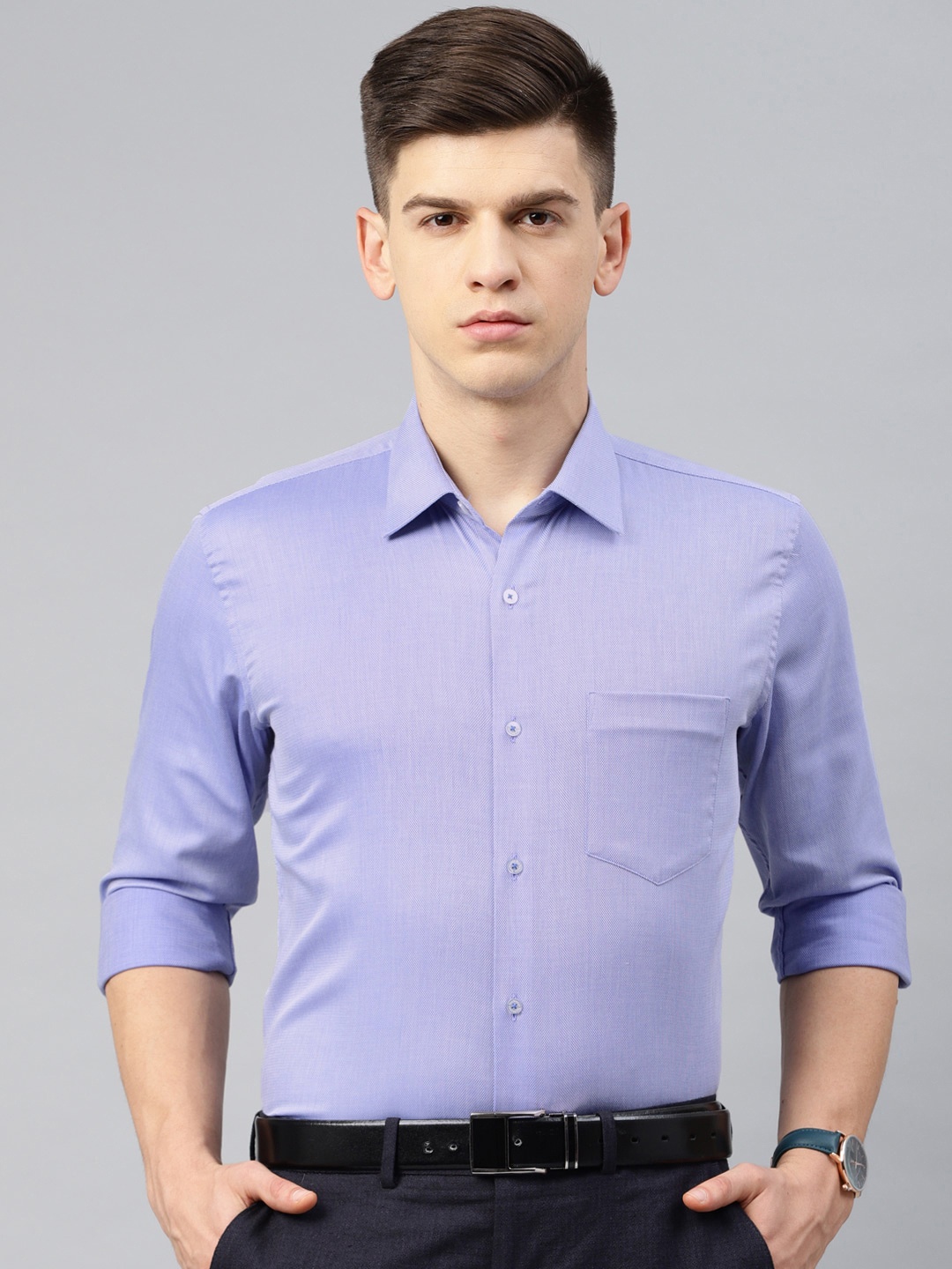 

Van Heusen Men Blue Durapress Smart Slim Fit Self-Design Formal Shirt