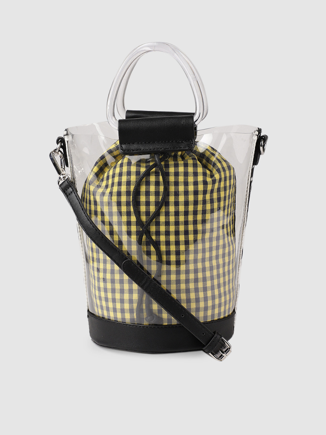 

Allen Solly Yellow & Black Checked Handheld Bag