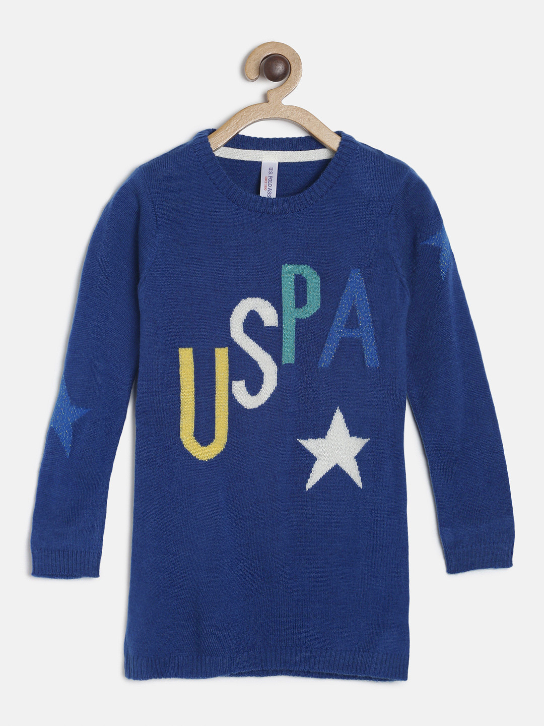 

U.S. Polo Assn. Kids Girls Self Design Blue Sweater Dress