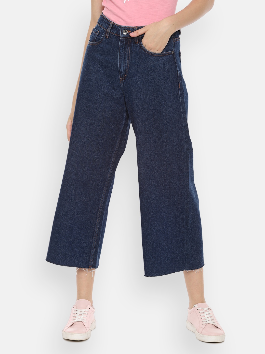 

People Women Blue Flared High-Rise Clean Look Jeans