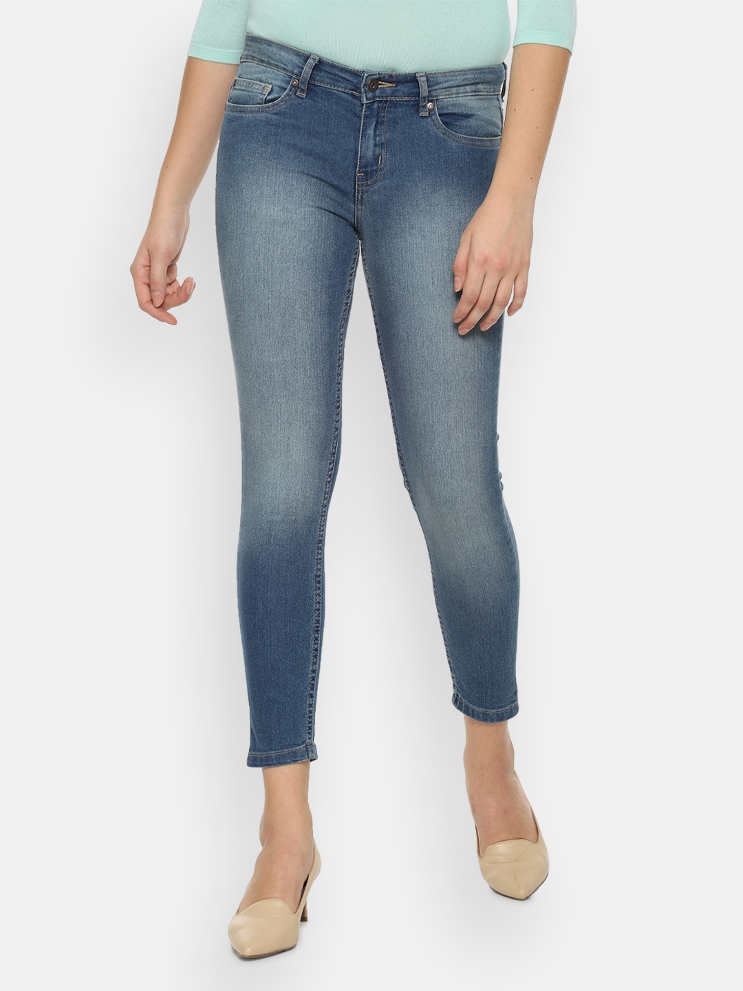 

People Women Blue Slim Fit Mid-Rise Clean Look Stretchable Jeans