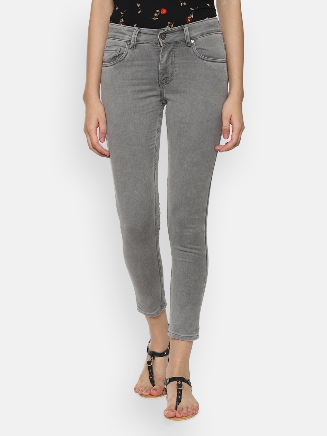 

People Women Grey Skinny Fit Mid-Rise Clean Look Stretchable Jeans