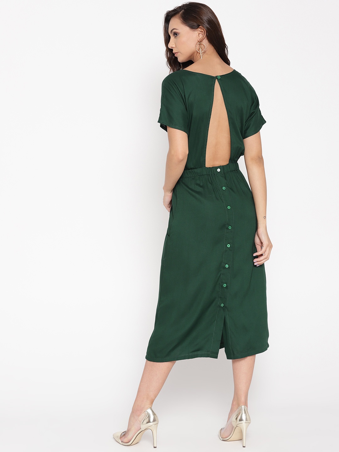 

MABISH by Sonal Jain Women Green Solid Styled Back A-Line Dress
