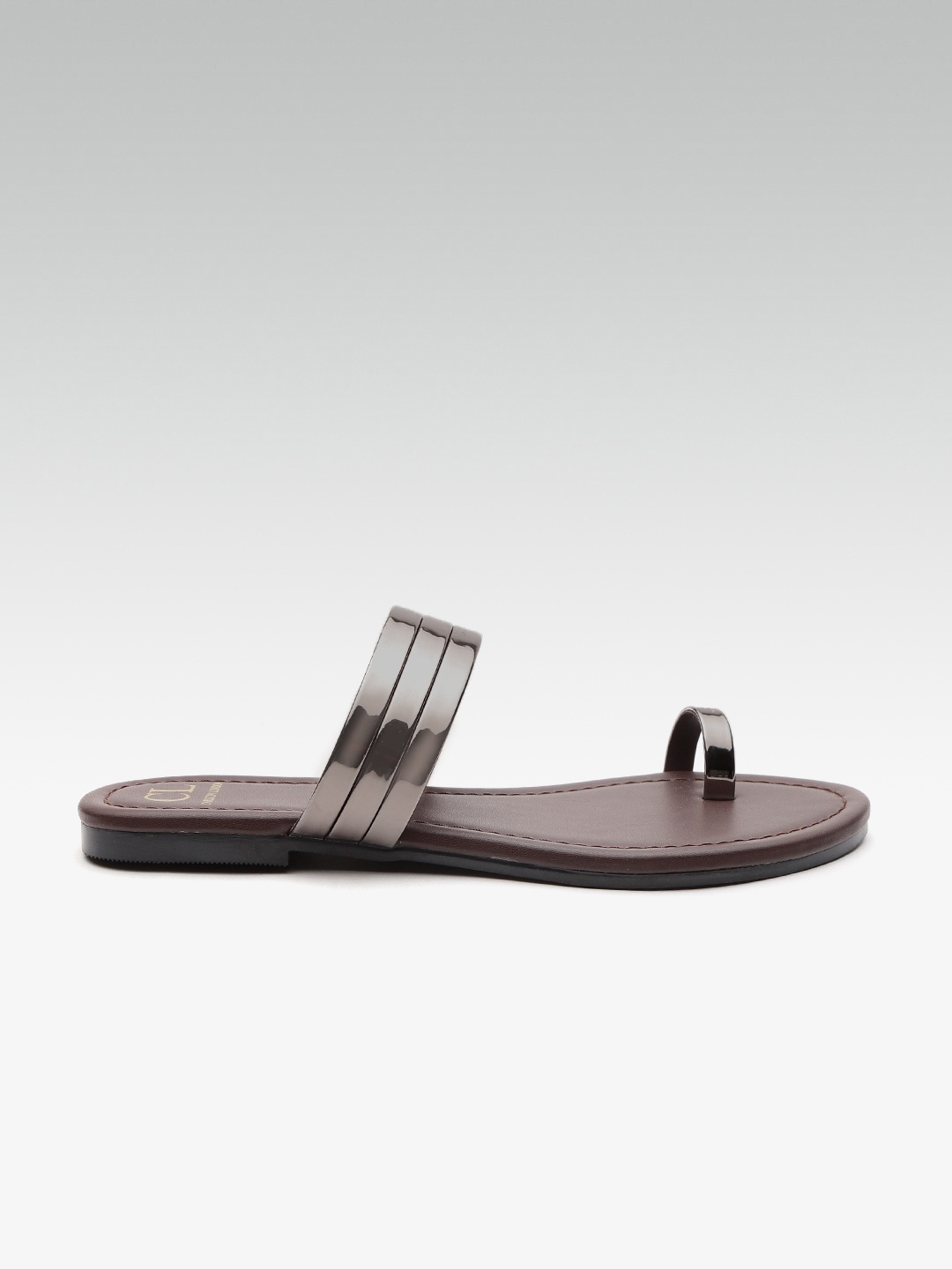 

Carlton London Women Gunmetal-Toned Striped One Toe Flats, Metallic