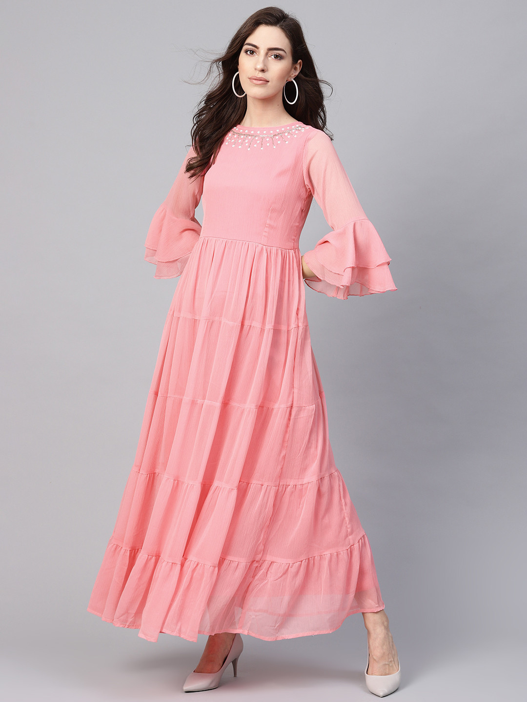 

Rain & Rainbow Women Pink Solid Maxi Dress