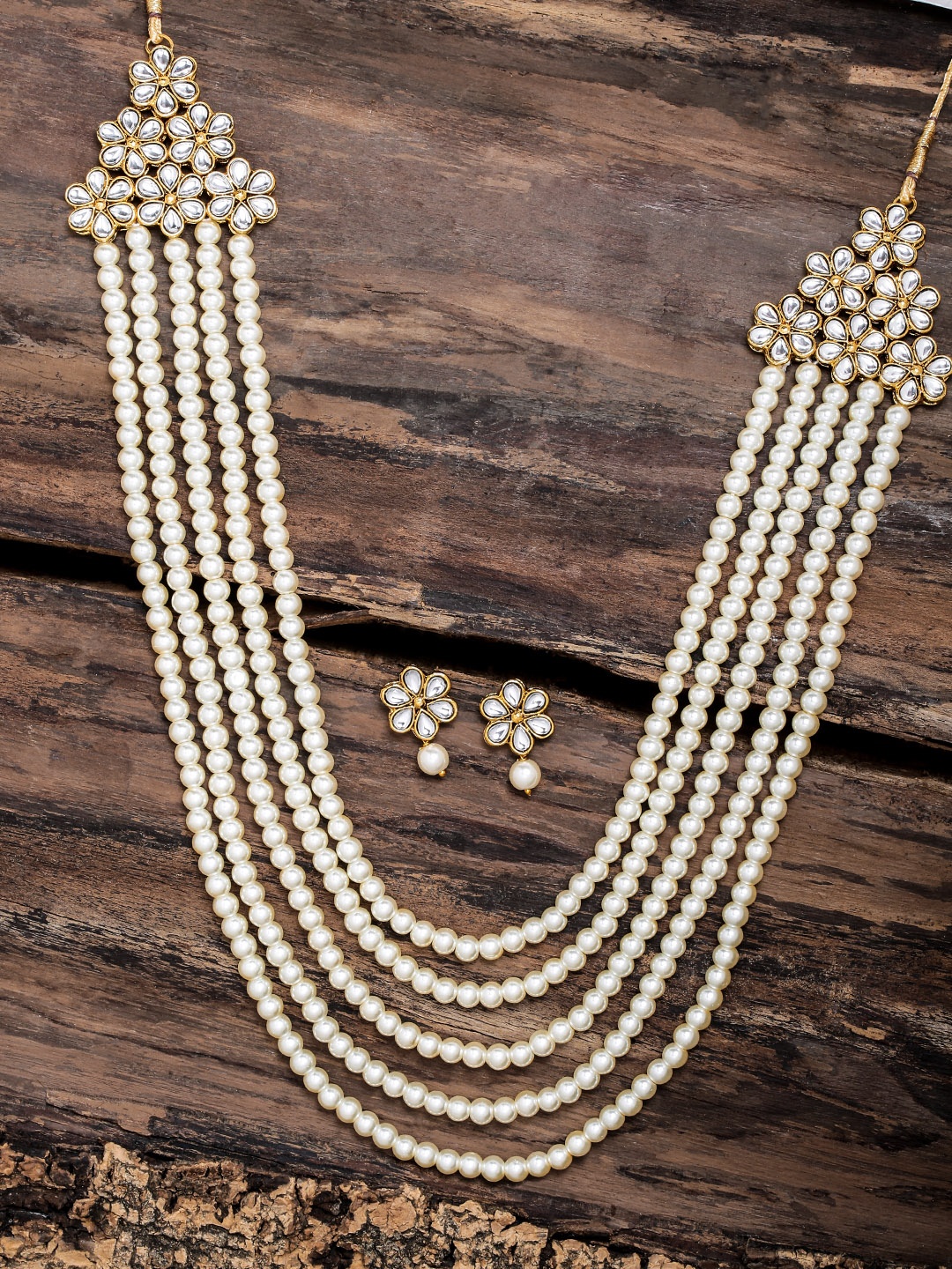 

Zaveri Pearls God-Toned & Off-White Multi Strand Pearl Jewellery Set, Gold