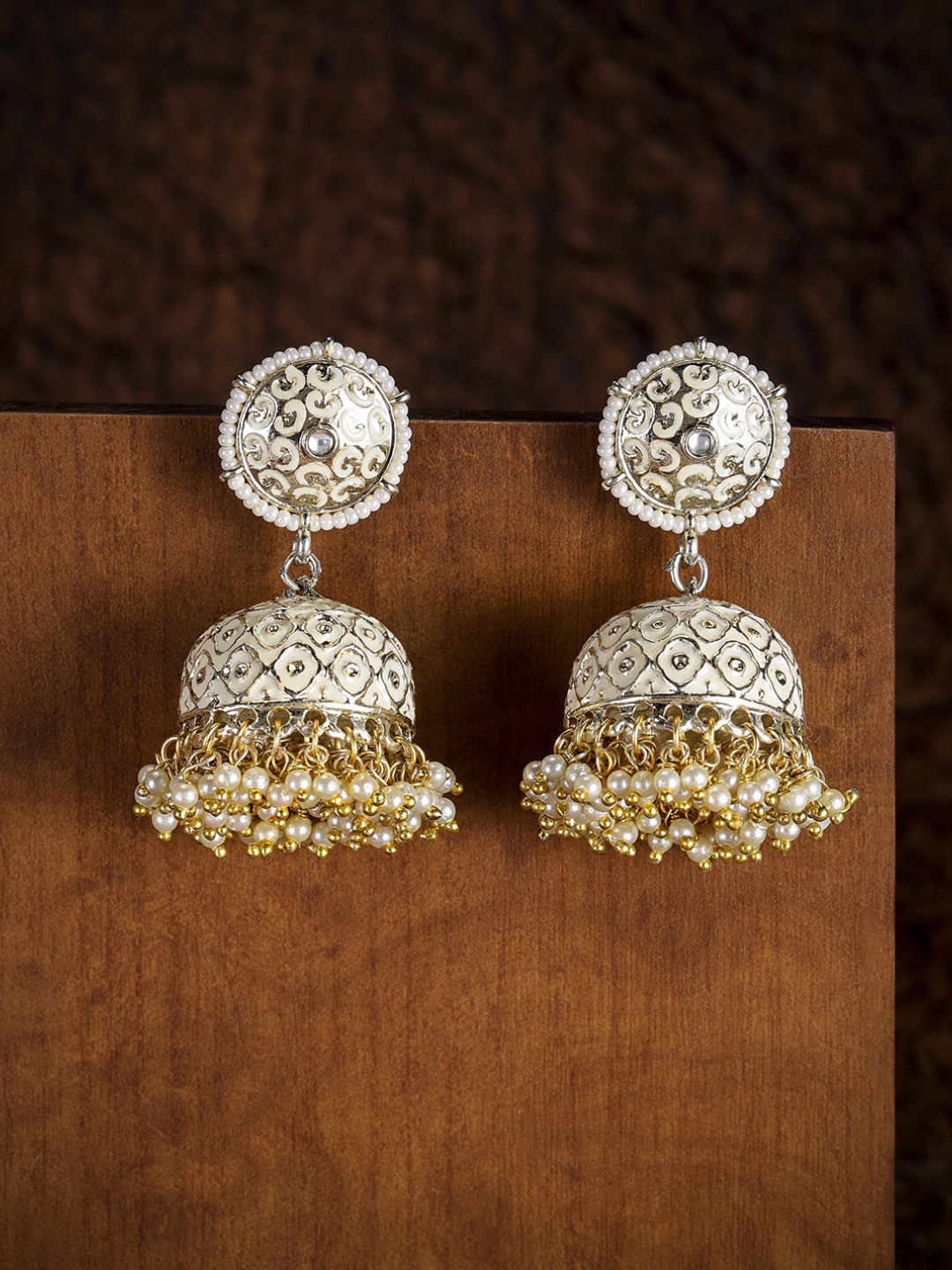 

Zaveri Pearls Gold-Toned & Off-White Dome Shaped Jhumkas