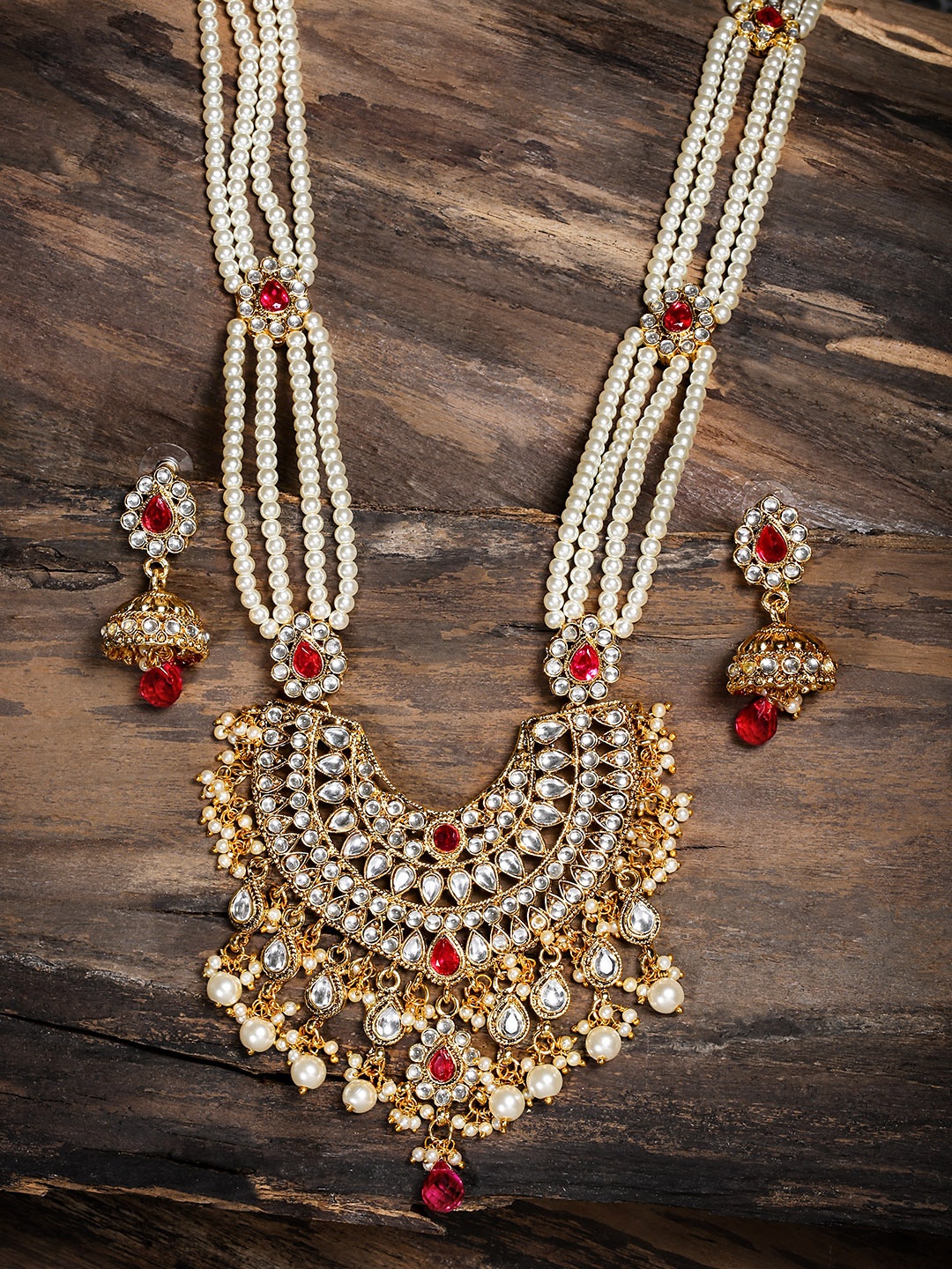 

Zaveri Pearls Traditional Kundan And Pearls Jewellery Set, Gold