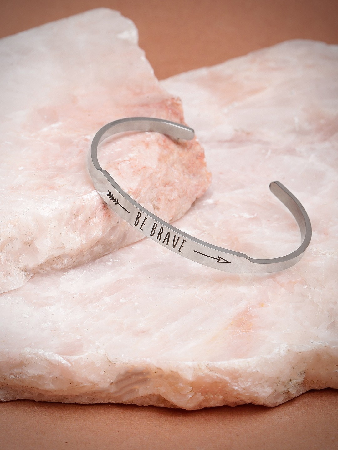 

Zaveri Pearls Silver Toned Splendid Be Brave Engraved Cuff Bracelet