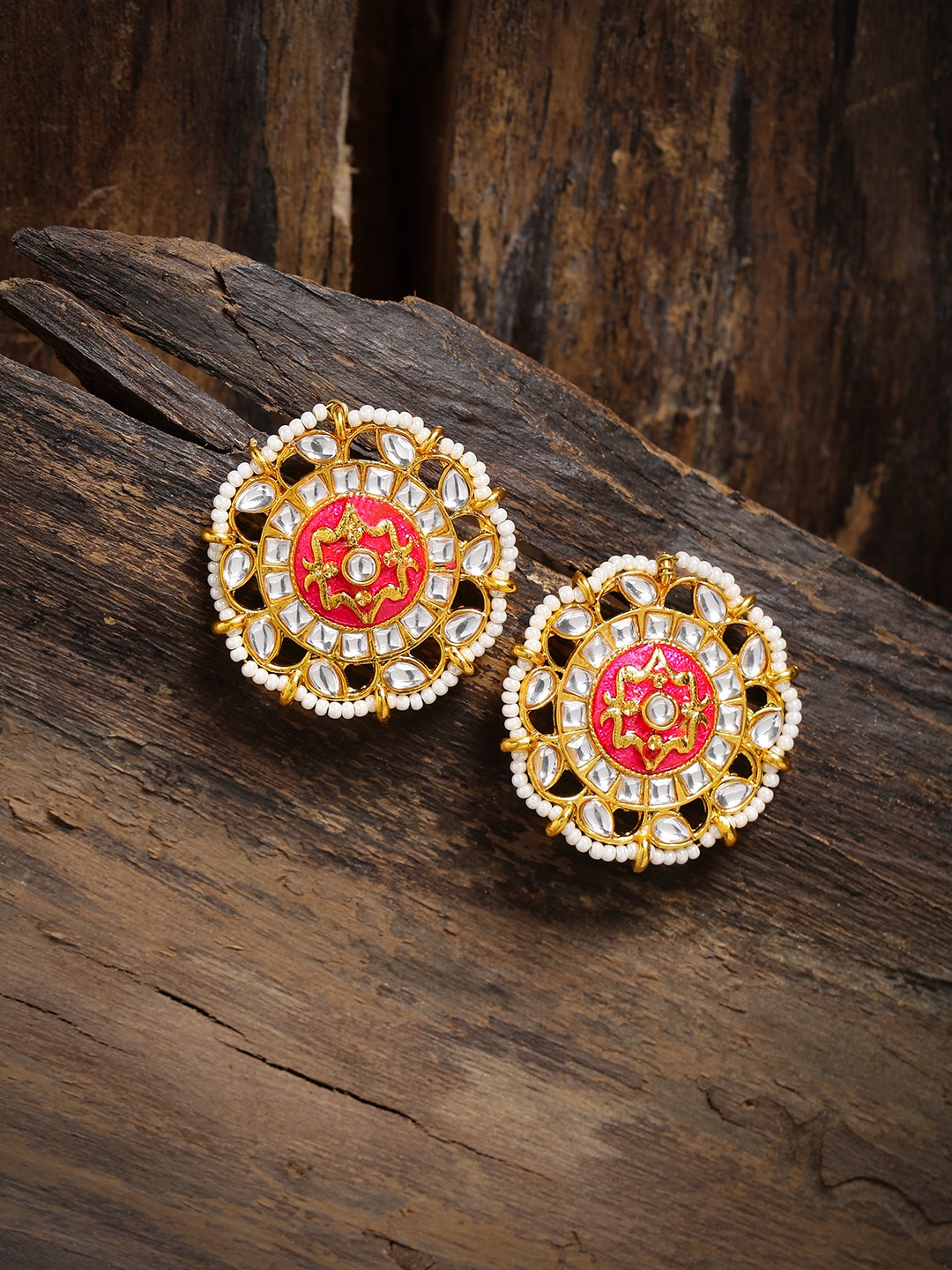 

Zaveri Pearls Gold-Toned & Pink Circular Oversized Studs